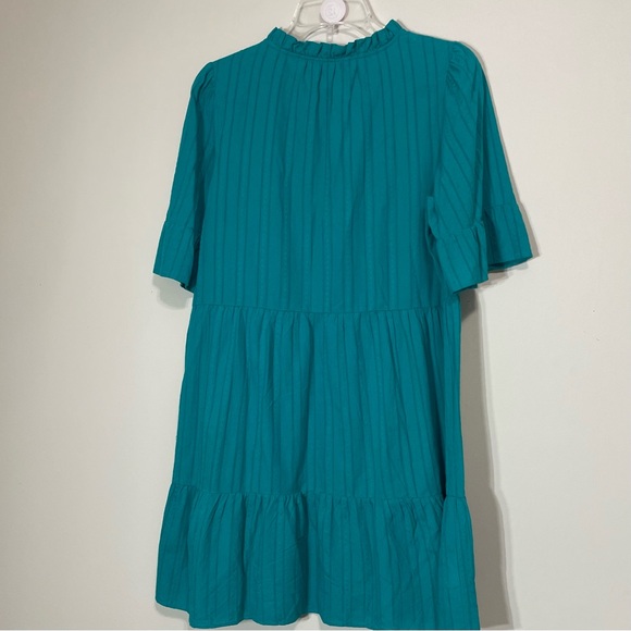 LOFT Turquoise Ruffle tiered shirt dress~Size medium ~Anthropology - Picture 13 of 13